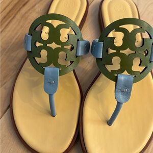 Tory Burch. NWT. Adorable Miller sandals in olive green and blue.